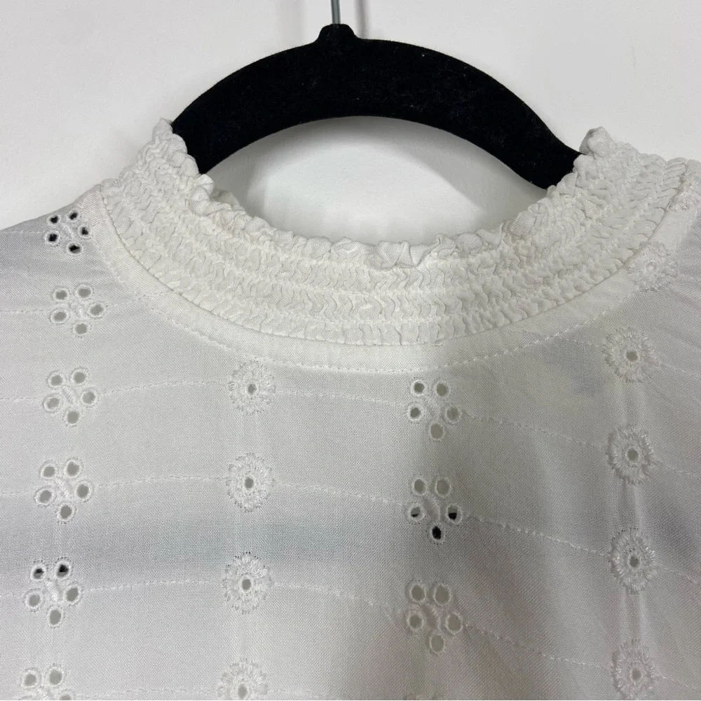 H&M Blouse Mock Neck Eyelet Long Sleeve Romantic